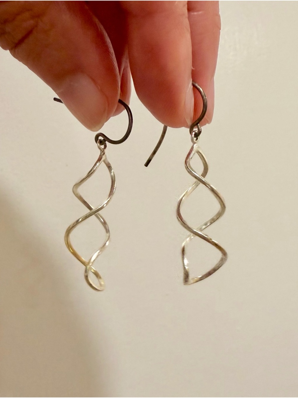 Solid White Gold Twisted Drop Earrings